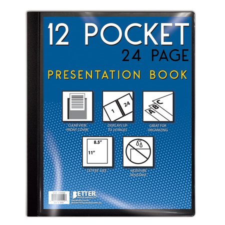 BETTER OFFICE PRODUCTS Presentation Book, 12-Pocket, Black, W/Clear View Front Cover, 8.5in. x 11in. Sheets 32010